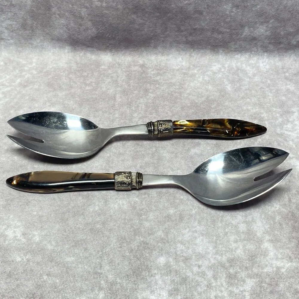 Vintage Stainless Steel Salad Servers With Faux Tortoiseshell Handles 10